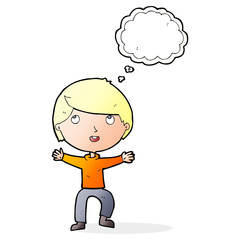 cartoon happy boy with thought bubble
