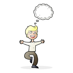 cartoon excited boy with thought bubble