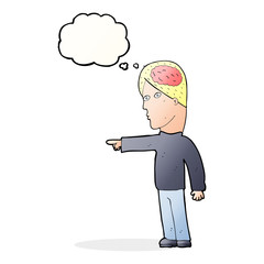 cartoon clever man pointing with thought bubble