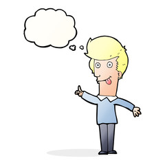 cartoon funny man with idea with thought bubble