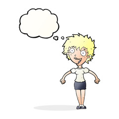 cartoon excited woman with thought bubble