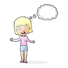 Obraz premium cartoon excited woman with thought bubble