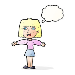 cartoon excited woman with thought bubble