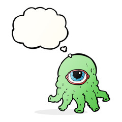cartoon alien head with thought bubble