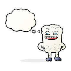 cartoon happy tooth with thought bubble