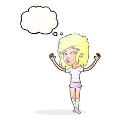 cartoon pretty girl with thought bubble