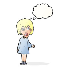 cartoon shocked woman with thought bubble