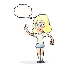 cartoon pretty woman with idea with thought bubble