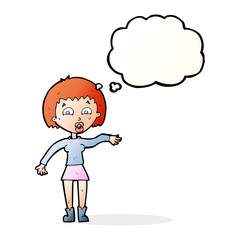 cartoon surprised woman with thought bubble