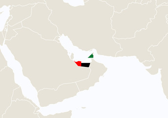 Fototapeta premium Asia with highlighted United Arab Emirates map.