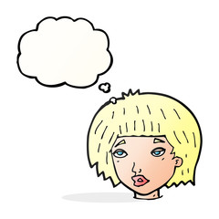 cartoon bored looking woman with thought bubble