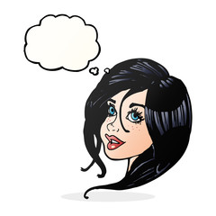 cartoon pretty female face with thought bubble