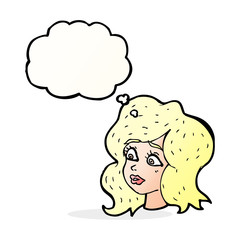 cartoon woman looking concerned with thought bubble