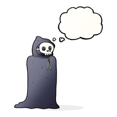 cartoon spooky halloween costume with thought bubble
