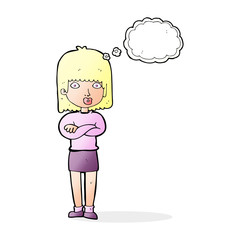 cartoon impatient woman with thought bubble