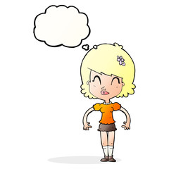 cartoon happy pretty woman  with thought bubble