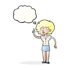 cartoon woman with question with thought bubble