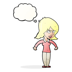 cartoon mean woman with thought bubble