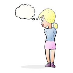 cartoon pretty girl with thought bubble