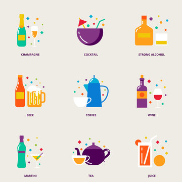Drinks colorful vector icons set