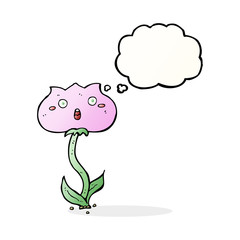 cartoon shocked flower with thought bubble