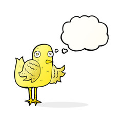 cartoon bird waving wing with thought bubble