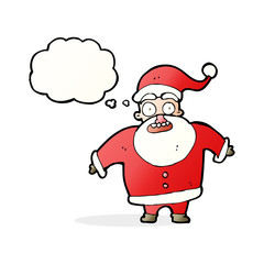 cartoon shocked santa claus with thought bubble