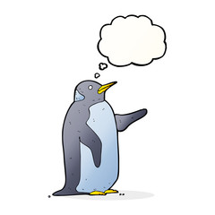 cartoon penguin with thought bubble