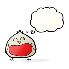 funny cartoon christmas robin with thought bubble