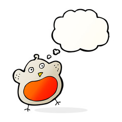 funny cartoon christmas robin with thought bubble