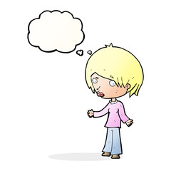 cartoon confused woman with thought bubble