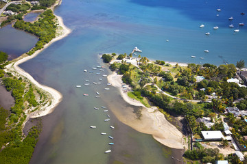 Helicopter flight above the island of Mauritius. Photo shows the south coast.