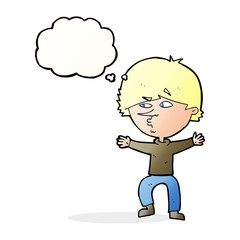 cartoon suspicious man with thought bubble