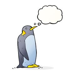 cartoon penguin with thought bubble
