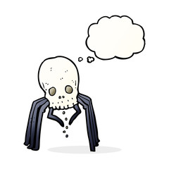 cartoon spooky skull spider with thought bubble