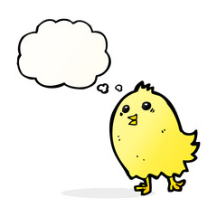 cartoon happy yellow bird with thought bubble