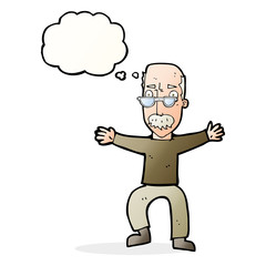 cartoon old man waving arms with thought bubble