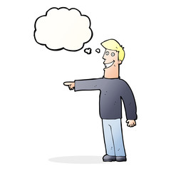 cartoon pointing man with thought bubble