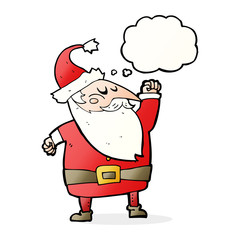 cartoon santa claus punching air with thought bubble