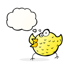 cartoon happy bird with thought bubble