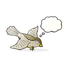 cartoon flying bird with thought bubble