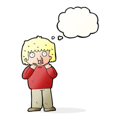 cartoon worried boy with thought bubble