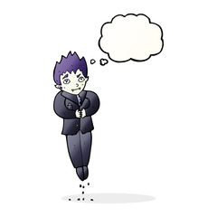 cartoon floating vampire with thought bubble