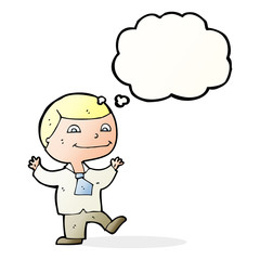 cartoon happy boy with thought bubble