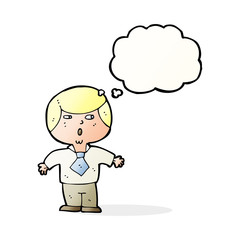 cartoon shocked boy with thought bubble