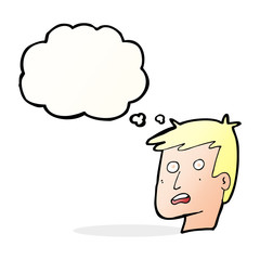 cartoon unhappy face with thought bubble
