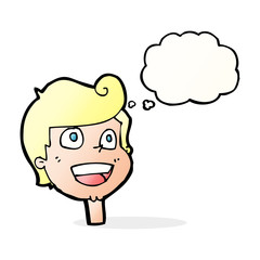 cartoon happy face with thought bubble