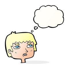 cartoon unhappy face with thought bubble