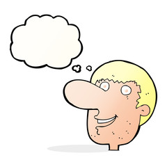 cartoon happy male face with thought bubble