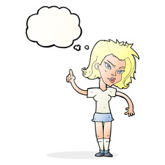 cartoon woman with idea with thought bubble